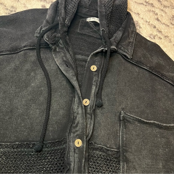 Free People We the Free Open Knit Hooded Buttoned Sweatshirt Jacket - Large - Picture 13 of 15